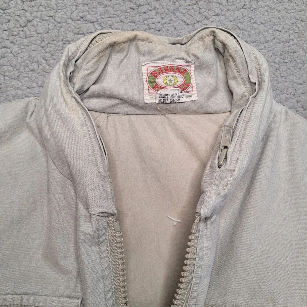 Vintage Banana Republic Vest XL Beige Khaki Utility Travel Safari Hooded Pockets